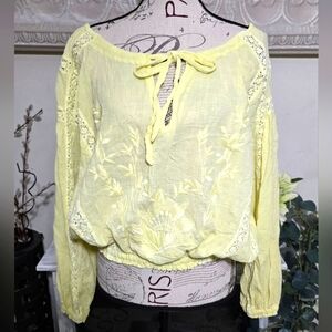 FREE PEOPLE yellow pheasant blouse medium